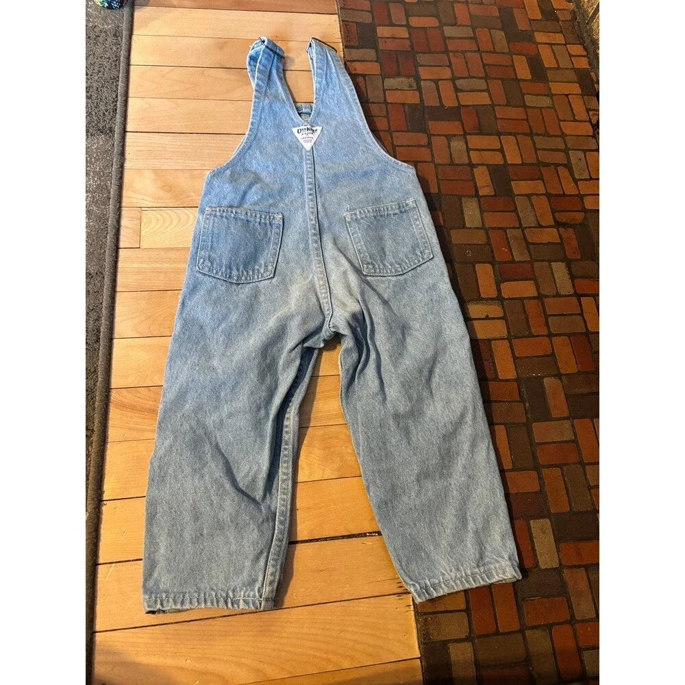 Oshkosh b’gosh vintage denim overalls embossed logo spellout face 3t flaw